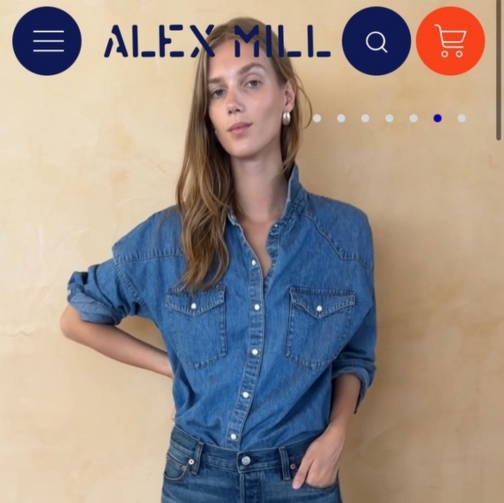 Alex Mill Denim Button-Front Western Shirt in Medium Blue - Picture 1 of 7